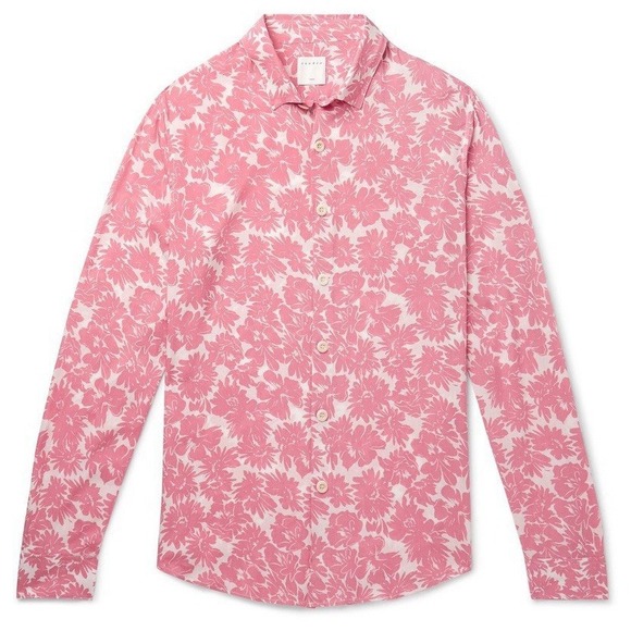 Sandro Floral Print Voile Shirt Mens Small Pink White Hawaiian Viscose